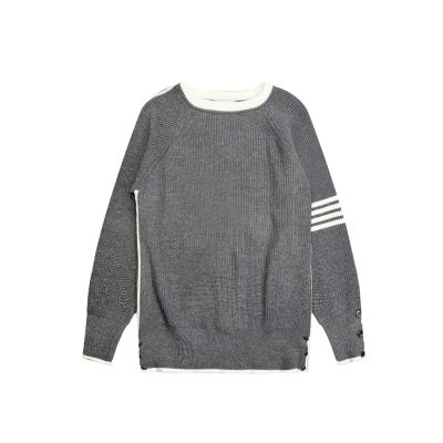 Luxury Thom Browne Long Sleeves Red Wool Patchwork Luxury
