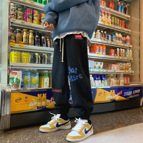 Premium Quality Vans Sweatpants Black Fleece Print Style