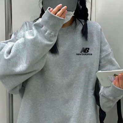 Best Selling New Balance Sweatshirts Gray Cotton Print Style