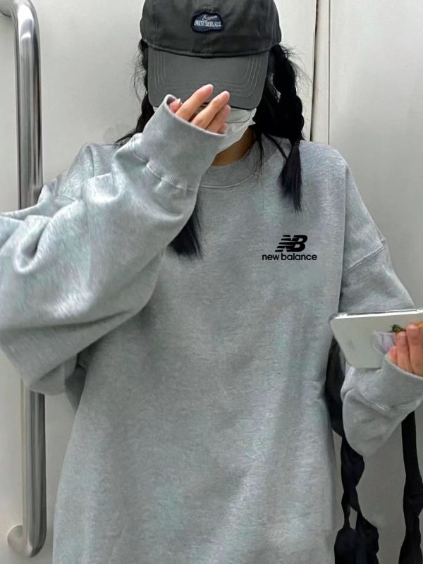 Best Selling New Balance Sweatshirts Gray Cotton Print Style
