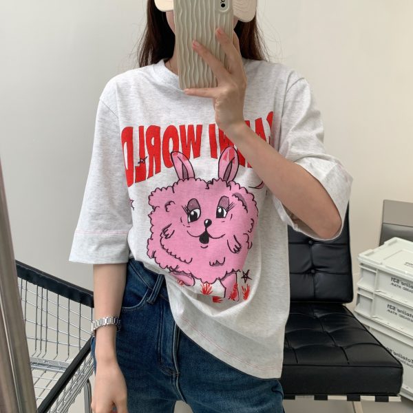 High Quality Ganni Short Sleeves Pink Cotton Print Luxury