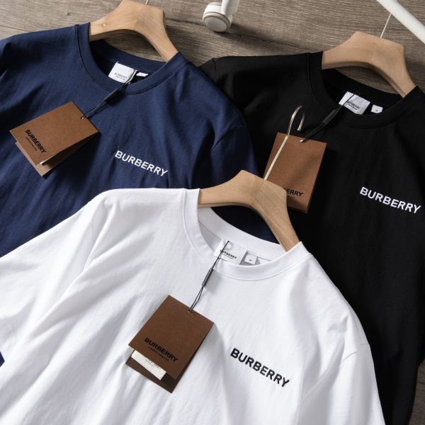 High Quality Burberry Short Sleeves Black Cotton Embroidered Style