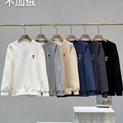 Premium Ami Sweatshirts Black Cotton Embroidered Luxury