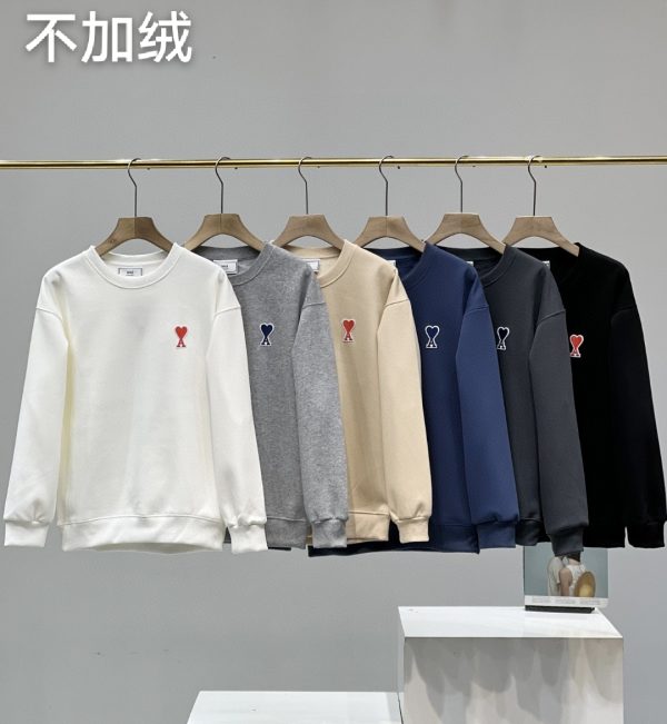 Premium Ami Sweatshirts Black Cotton Embroidered Luxury