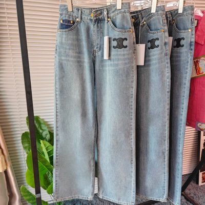 Luxury Celine Straight-Leg Pants Denim Embroidered Luxury
