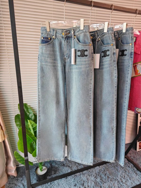 Luxury Celine Straight-Leg Pants Denim Embroidered Luxury