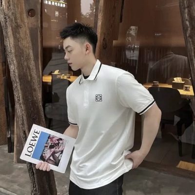 Premium Loewe Polo Shirt Black Cotton Classic Collection