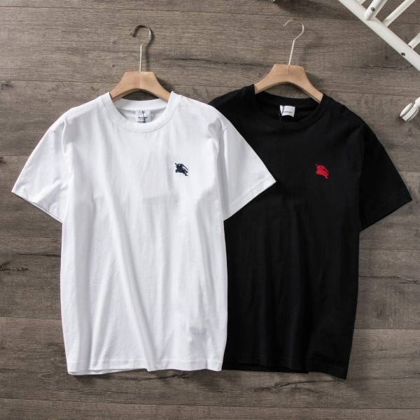 High Quality Burberry T-Shirt Black Cotton Embroidered Style