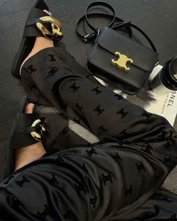 Luxury Celine T-Shirt Black Satin Logo Style