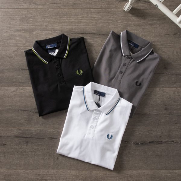 Premium Quality Fred Perry Short-Sleeved Shirts Navy Cotton Classic Luxury