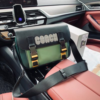 High Quality Coach Messenger Bag Green Leather Logo Collection