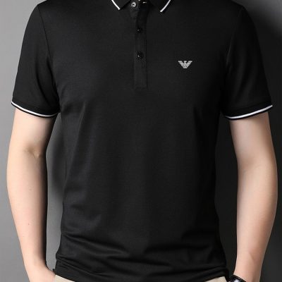 Premium Quality Armani Polo Shirt Black Knit Solid Collection