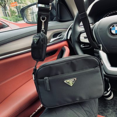 High Quality Prada Camera Bag Black Nylon Logo Collection