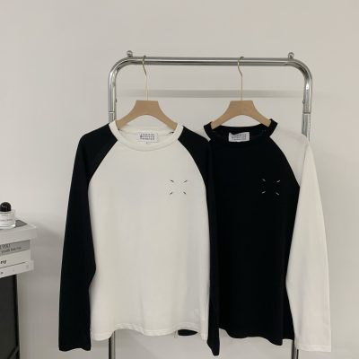 Luxury Margiela Long Sleeves Black Cotton Patchwork Luxury