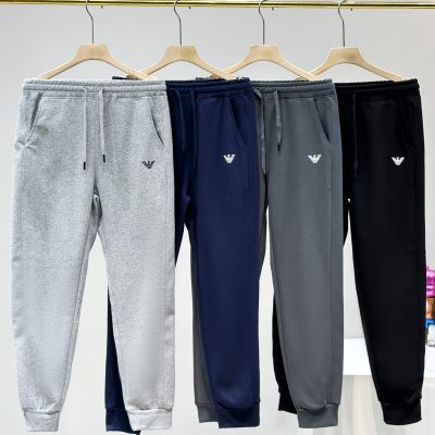 High Quality Armani Casual Pants Black Cotton Logo Style