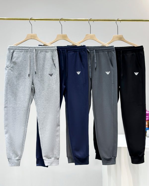 High Quality Armani Casual Pants Black Cotton Logo Style