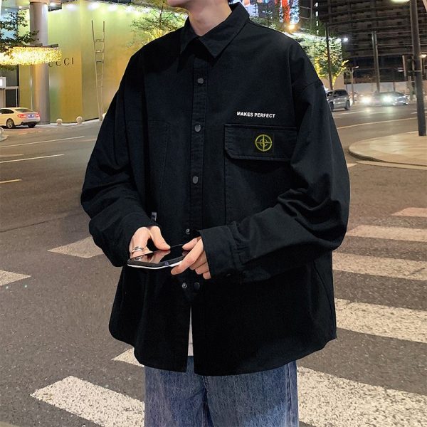 Premium Quality Stone Island Shirts Black Solid Style
