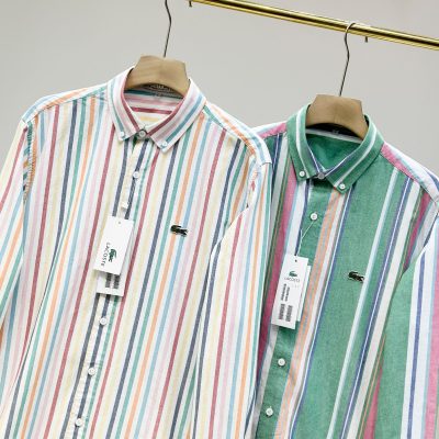 High Quality Lacoste Long Sleeves Gray Cotton Striped Luxury