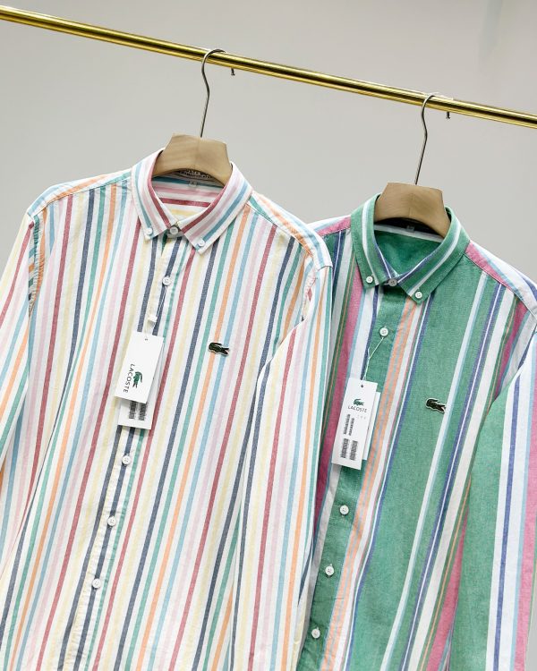 High Quality Lacoste Long Sleeves Gray Cotton Striped Luxury