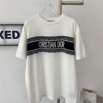 Premium Dior Short Sleeves White Knit Jacquard Style