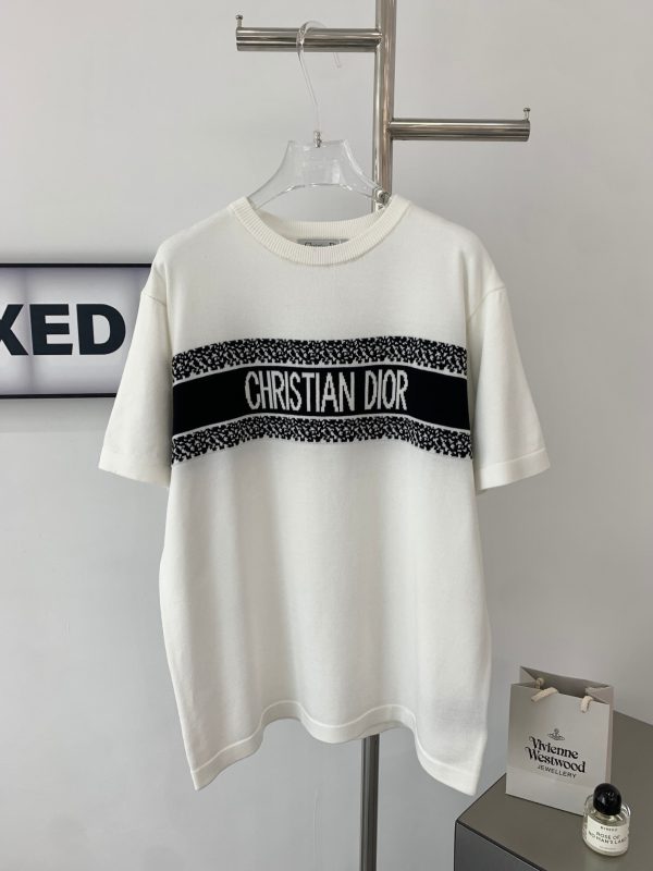 Premium Dior Short Sleeves White Knit Jacquard Style