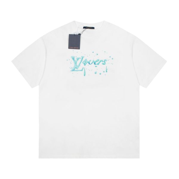 High Quality Louis Vuitton Short Sleeves Navy Cotton Print Luxury