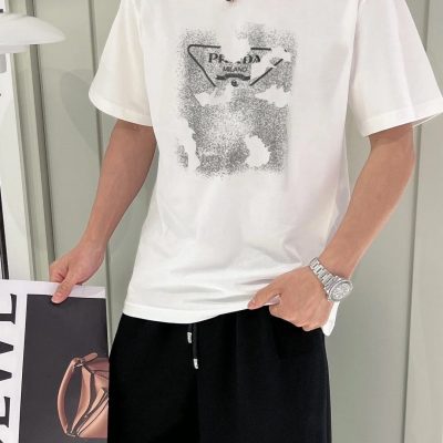 Premium Prada Short Sleeves Black Cotton Print Style