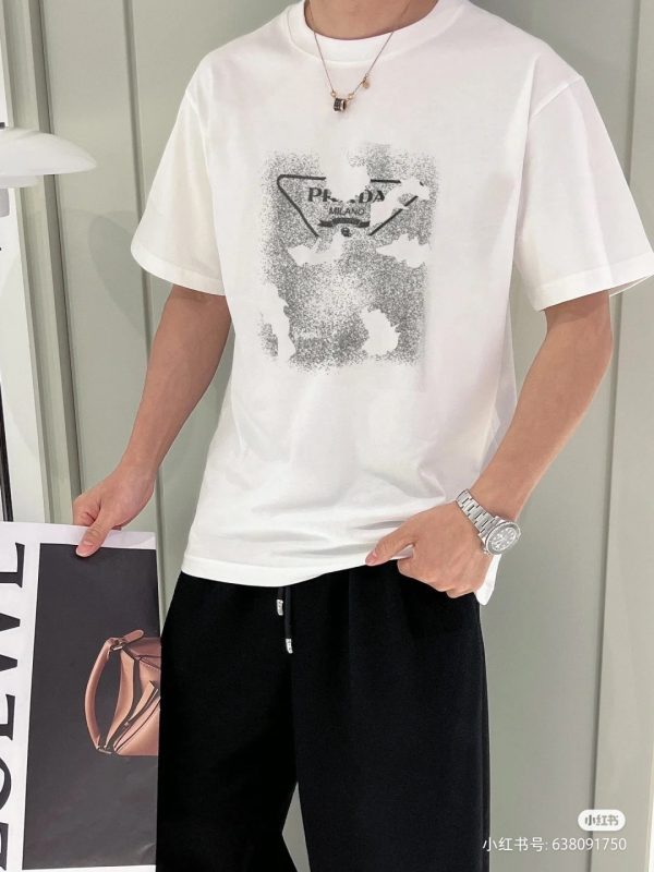 Premium Prada Short Sleeves Black Cotton Print Style