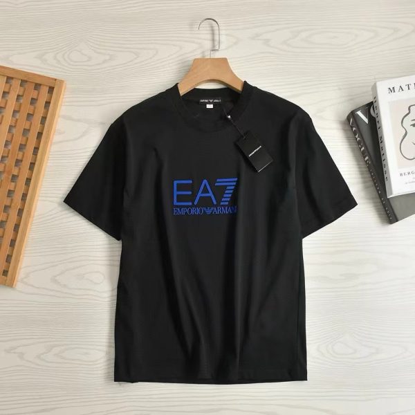 Premium Quality Armani Short Sleeves Black Cotton Logo Luxury
