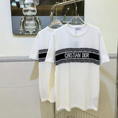 Best Selling Dior Short Sleeves White Knit Jacquard Style