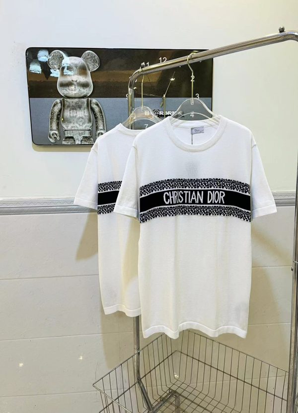 Best Selling Dior Short Sleeves White Knit Jacquard Style