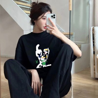 Premium Louis Vuitton Short Sleeves Black Cotton Breathable Style