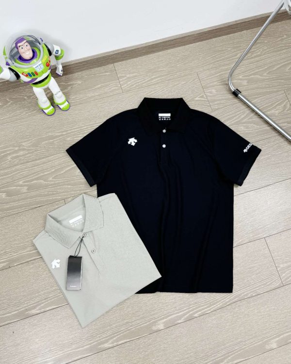 Best Selling Descente Polo Shirt Black Silk Breathable Collection