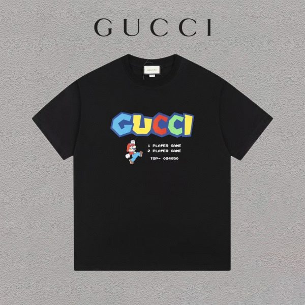Premium Gucci Short Sleeves Black Cotton Print Style