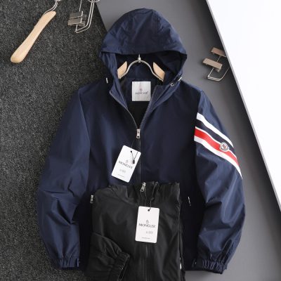 Premium Quality Moncler Coats Black Nylon Embroidered Style