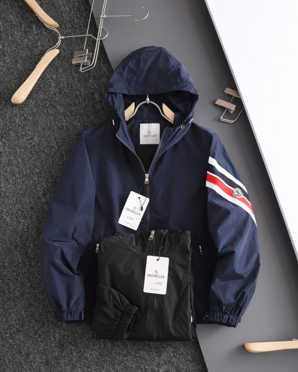 Premium Quality Moncler Coats Black Nylon Embroidered Style