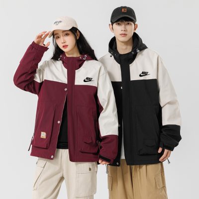 Premium Nike Coats Black Patchwork Style