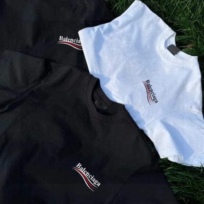 Luxury Balenciaga Short Sleeves White Cotton Logo Style