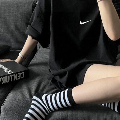 High Quality Nike Short Sleeves Black Cotton Print Style