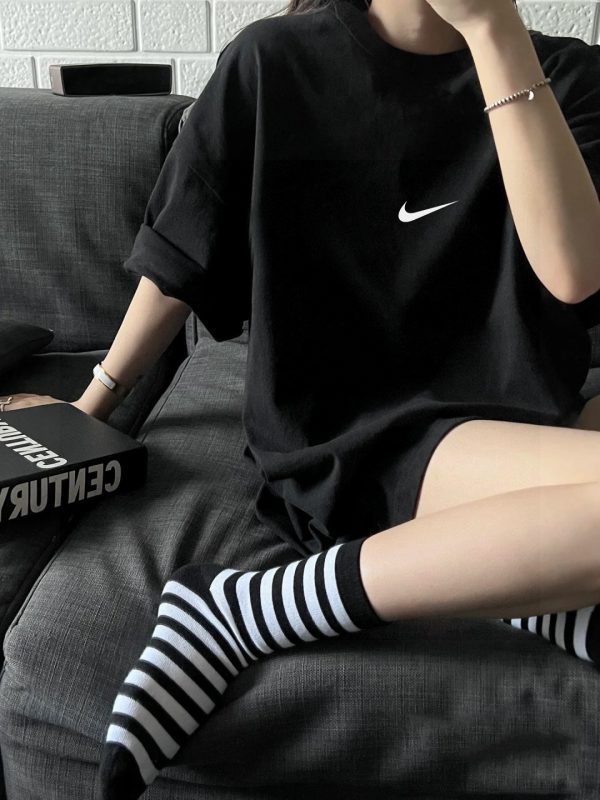 High Quality Nike Short Sleeves Black Cotton Print Style