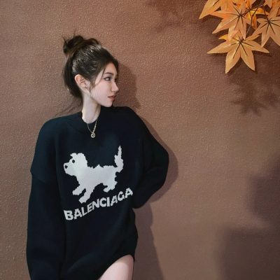 High Quality Balenciaga Sweaters Black Knit Print Style