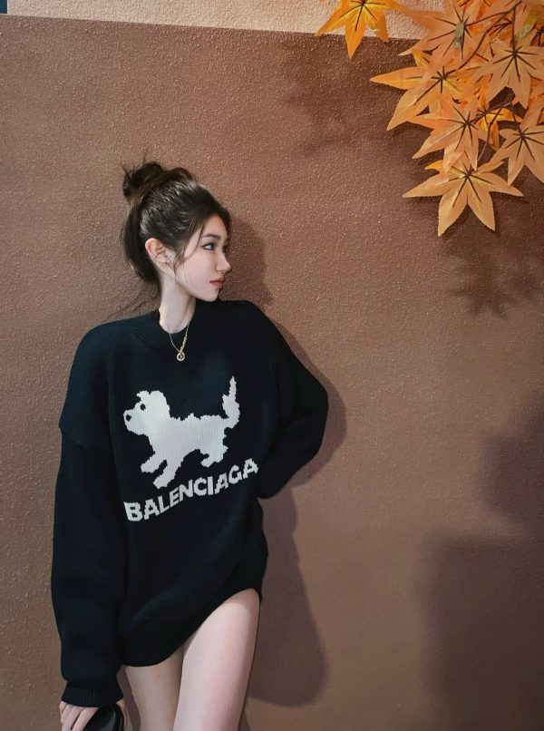 High Quality Balenciaga Sweaters Black Knit Print Style