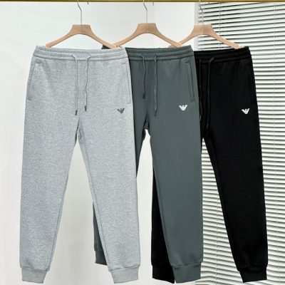 Premium Quality Armani Casual Pants Silver Fleece Logo Collection