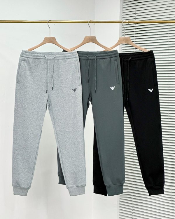 Premium Quality Armani Casual Pants Silver Fleece Logo Collection