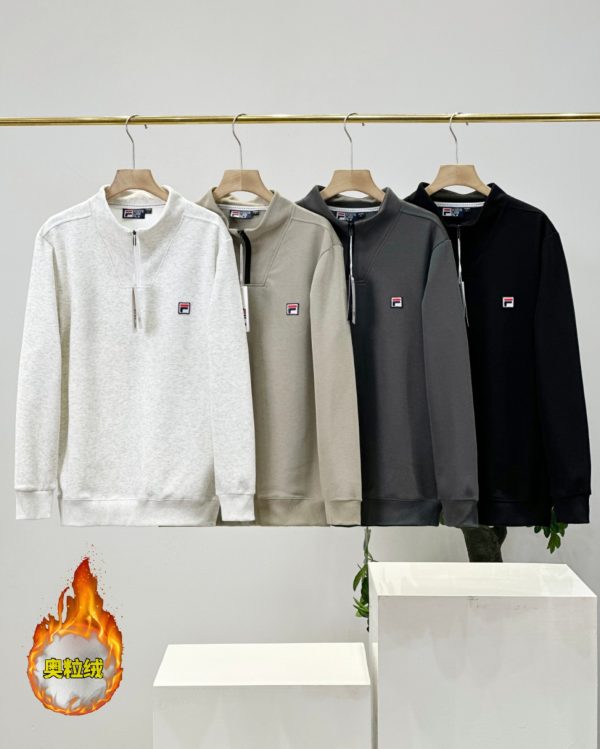 Premium Quality Fila Long Sleeves Gray Fleece Logo Collection
