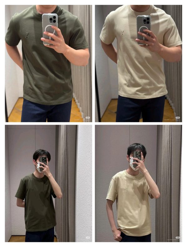 Premium Quality Ami Short Sleeves Olive Cotton Logo Style