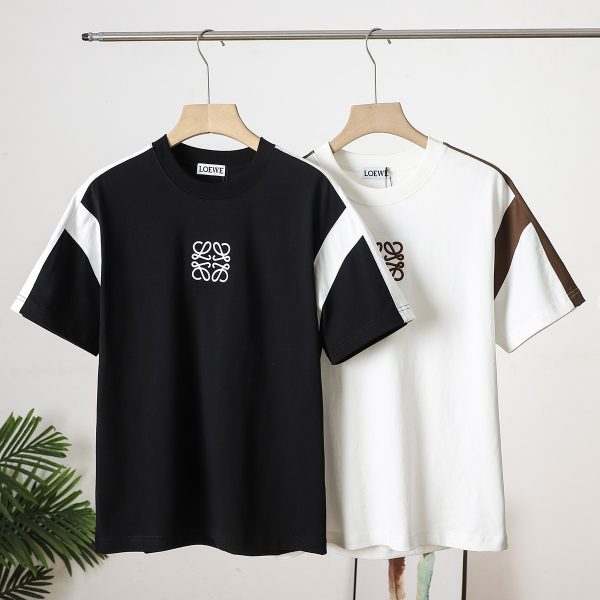 High Quality Loewe Short Sleeves Black Cotton Embroidered Collection