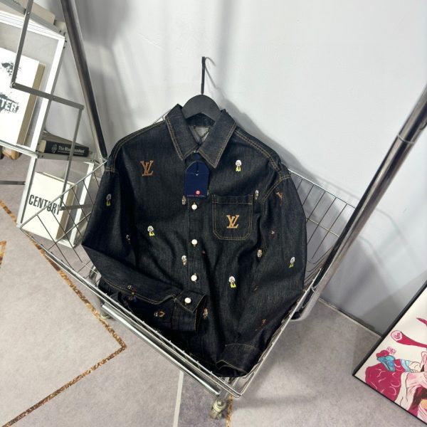 Luxury Louis Vuitton Shirts Black Denim Washed Style