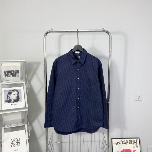 Premium Quality Dior Long Sleeves Navy Denim Monogram Collection