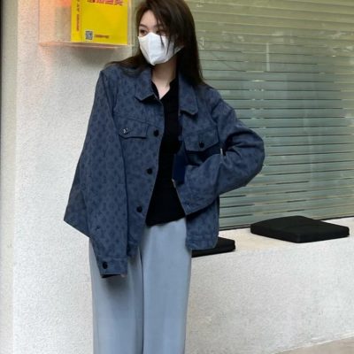 High Quality Louis Vuitton Coats Navy Denim Classic Collection